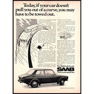 1971 Saab 99 2 Door Sedan Vintage Print Ad Curve Handling Sweden Wall Art Swede